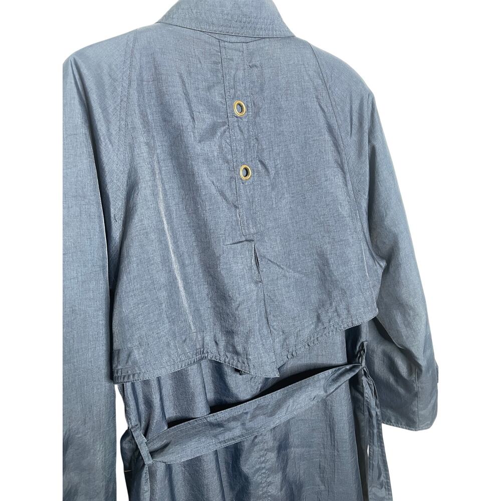 Neiman Marcus 10 Long Trench Coat $399 Belted Rain Jacket Denim Navy Blue - Picture 10 of 16